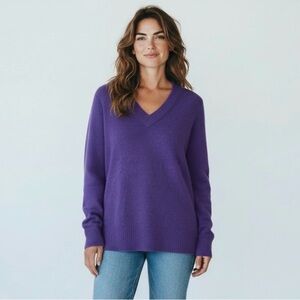 Athleta Purple Westwood Sweater Wool Blend V-Neck Oversized Comfy Size SMALL